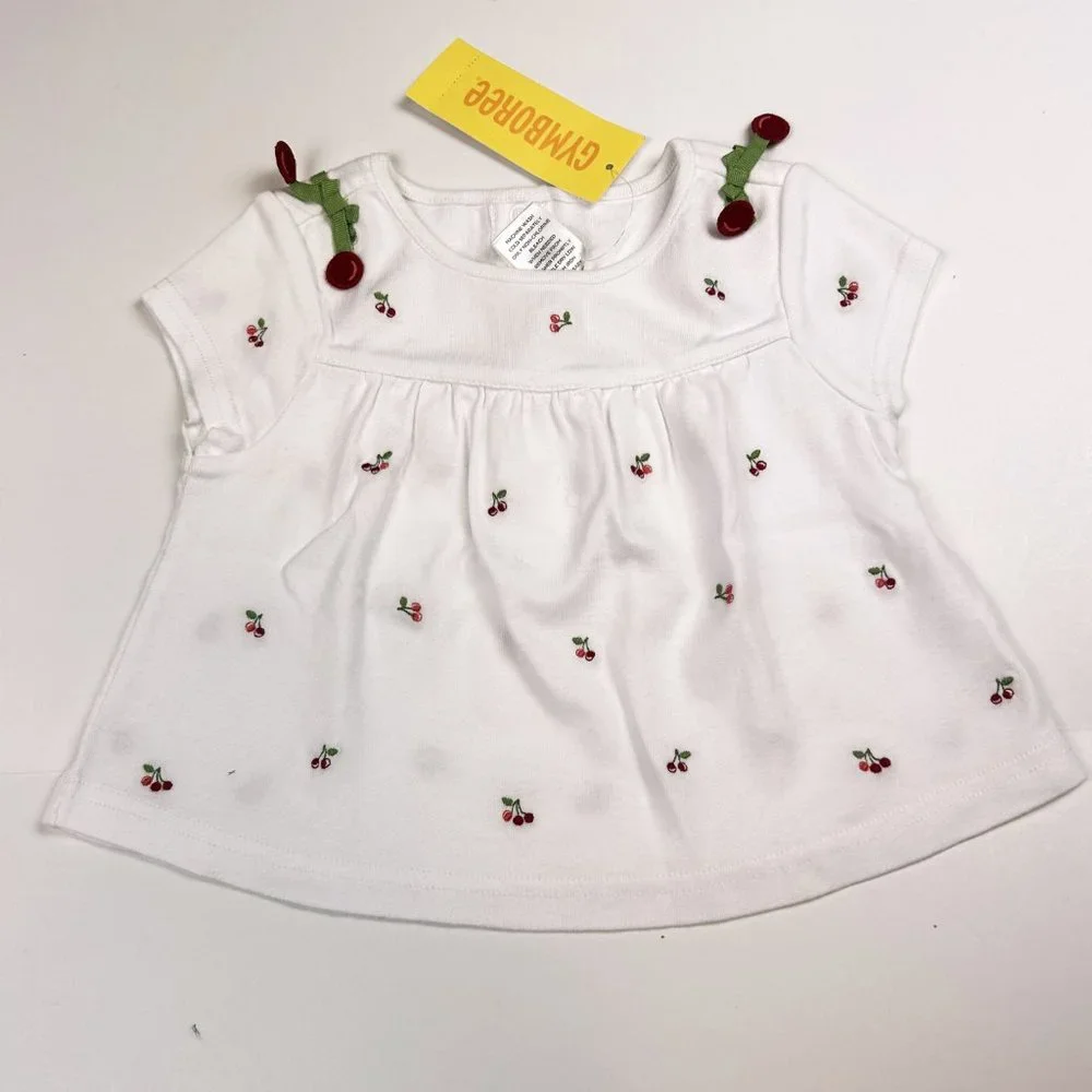 NWT Gymboree Girl Seersucker Stripe Cheery Capri & Cherry Top Size 6-12Months
